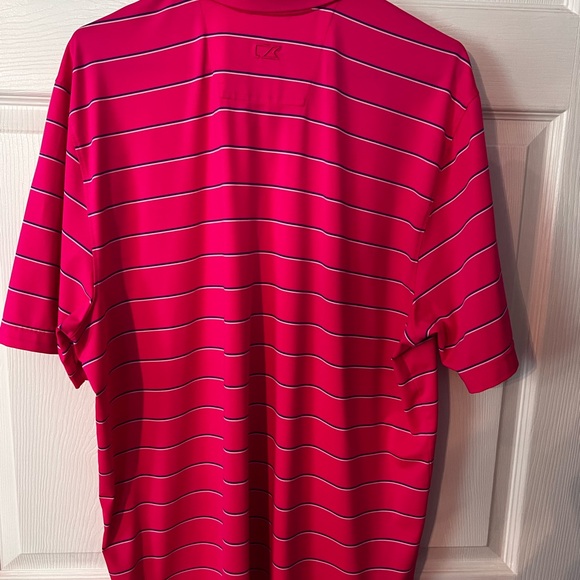 Cutter & Buck Bright Pink Polo with White Stripes - Picture 2 of 4